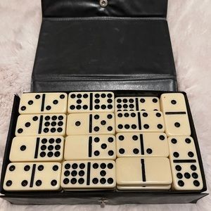 DOMINOES by Cardinal Pavilion VINTAGE Game of 55 Ivory Tiles, Black Vinyl Case